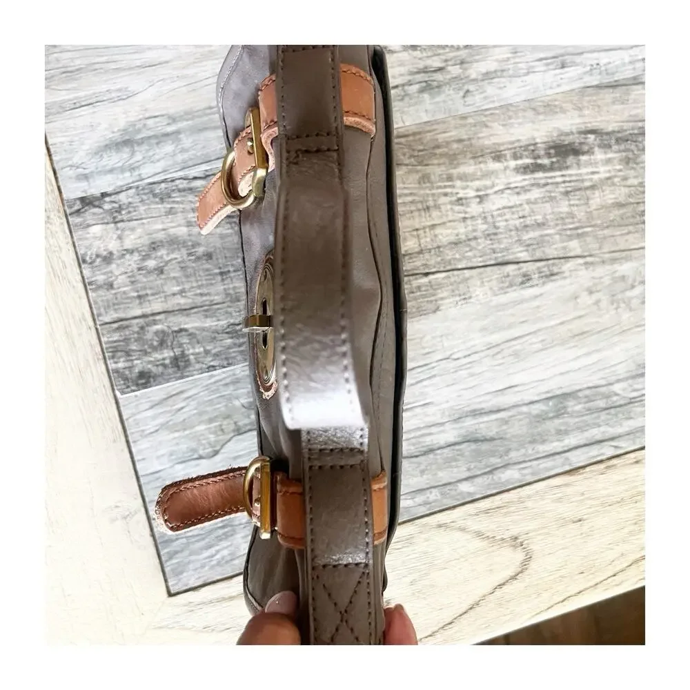 FOSSIL Long Live Taupe Leather Turn Lock Closure Crossbody Bag No Strap Vintage